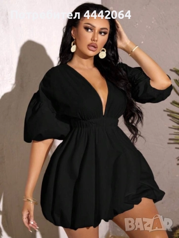 Къса черна рокля тип балон, снимка 2 - Рокли - 51540849