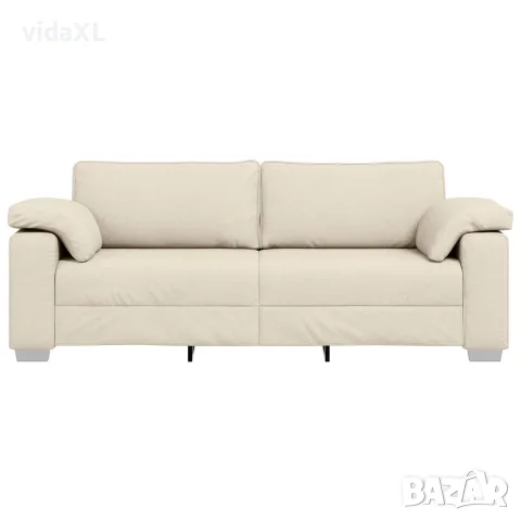 vidaXL 3-местен диван Бежово 220 cm Ленена смесена тъкан, снимка 4 - Дивани и мека мебел - 56147489