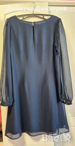 Синя рокля с прозрачни ръкави, снимка 3 - Рокли - 54240129