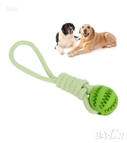 Интерактивна топка за кучета, памучно въже, устойчива на ухапване, зелена