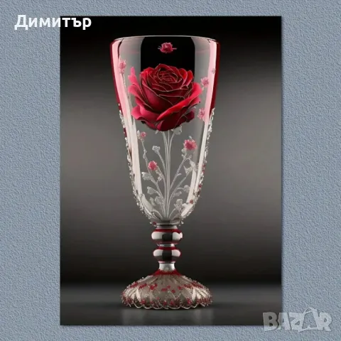 Червена Роза в Стъклена Бутилка - Художествено Платно за Стена, 30х40см, снимка 3 - Пана - 48520461