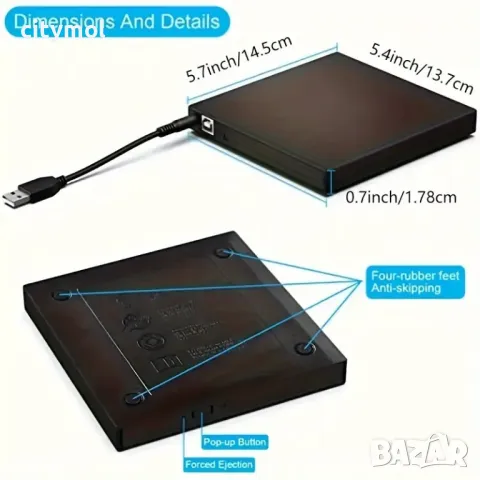 Ултратънко външно DVD+/-RW, CD+/-RW оптично устройство, снимка 3 - Други - 47628768