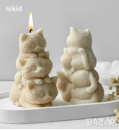 3d 3 Глави котета котенца котки коте силиконов молд форма фондан шоколад гипс свещ декор, снимка 2 - Форми - 47842862