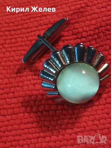 СТАРО СРЕБРИСТО РЕТРО КОПЧЕ За РЪКАВЕЛИ БУТОНЕЛ с ШЛИФОВАН ЛУНЕН КАМЪК 44432, снимка 10 - Антикварни и старинни предмети - 47031227
