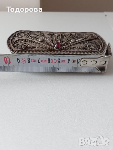 Стара Сребърна филигранна кутия за бижута с натурален рубин/сребро 925/, снимка 13 - Други - 52317358