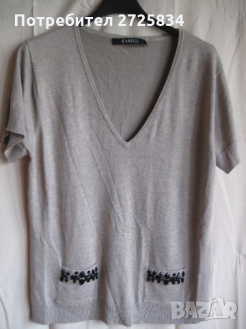 Блуза беж с черни мъниста, Франция, размер S, снимка 2 - Корсети, бюстиета, топове - 29291096