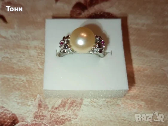 Сребърен Дамски Пръстен с Перла и Цирконий Нов , снимка 6 - Пръстени - 50496127