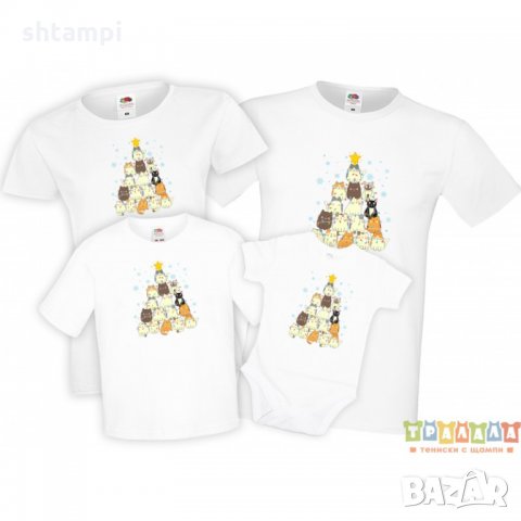 Коледни Тениски Коледно Дърво с Котки, снимка 4 - Тениски - 35072149