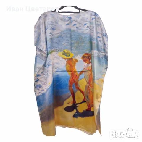 Лятна плажна туника от коприна, с артистични и морски десени