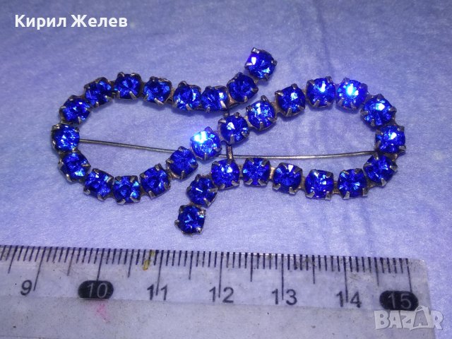 ДЕБЕЛО ПОСРЕБРЕНА МЕДНА СТАРИННА СКЪПОЦЕННА РЕТРО АРТ НУВО БРОШКА с ИСКРЯЩ СИН ЦИРКОНИЙ 40113, снимка 10 - Антикварни и старинни предмети - 42613640