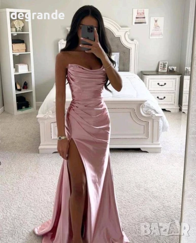 Официални сатенени рокли в Черно Бяло Лилаво Розово, снимка 4 - Рокли - 51388913