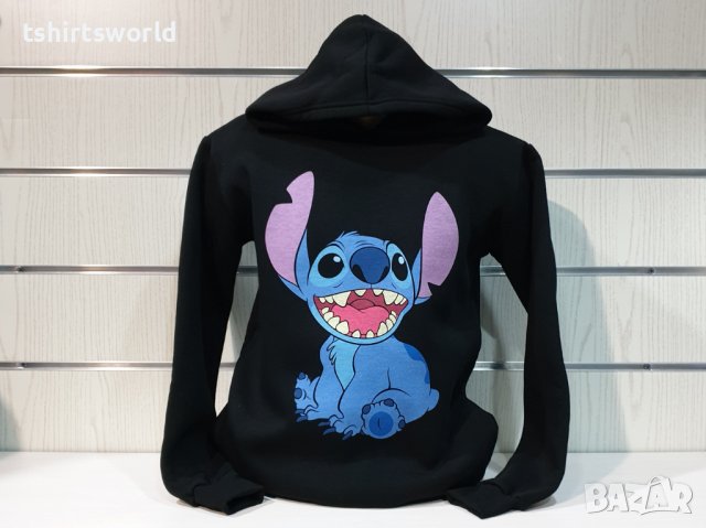 Нов мъжки суичър с дигитален печат Стич (Stitch) в черен цвят, снимка 5 - Суичъри - 38906796