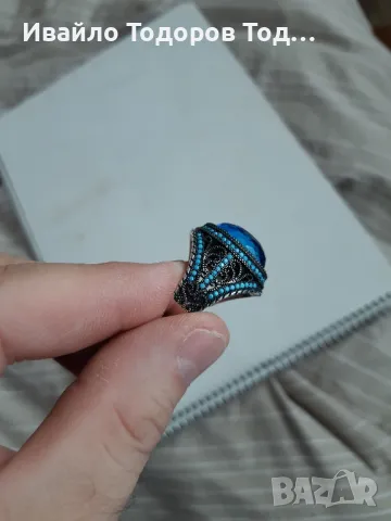 Бутиков сребърен пръстен ръчна изработка с голям аквамарин, снимка 11 - Пръстени - 48031132