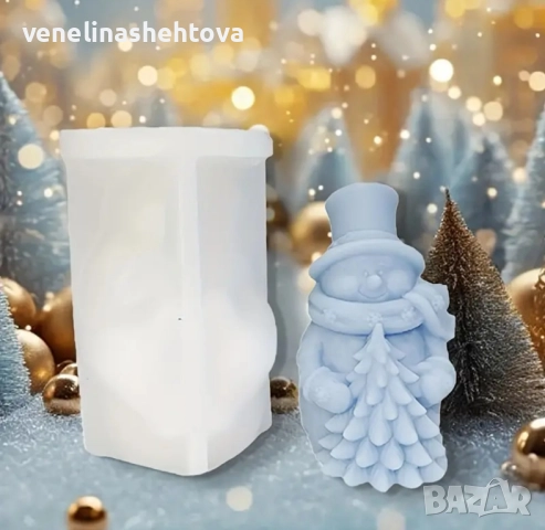 3D снежен човек с елха шапка шал силиконов молд форма свещи гипс сапун смола фондан , снимка 2 - Форми - 52299487