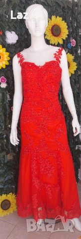 луксозна бална официална червена рокля с дантела русалка, снимка 2 - Рокли - 30404322