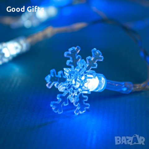 Коледни лампички Снежинки, 1.70м, Ледено синьо