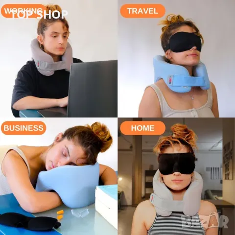 MRESTY възглавница за врат за пътуване от мемори пяна, дишаща калъфка, с маска за очи и тапи за уши, снимка 2 - Възглавници - 49937953