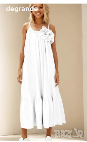 Бяла Дамска дълга рокля с цвете, снимка 2 - Рокли - 51142785