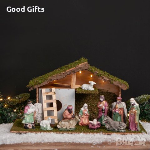 LED Коледна украса, Голяма Светеща Коледна ясла с 11 фигури, 47см, снимка 2 - Декорация за дома - 42702925