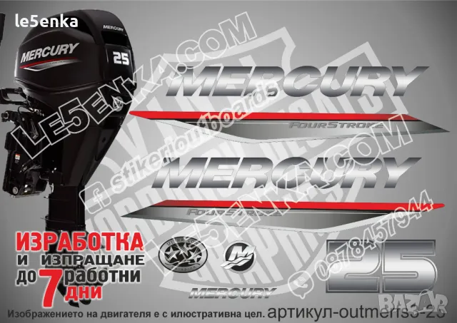 MERCURY 25 hp FS 2019-2022 Меркюри извънбордов двигател стикери надписи лодка яхта outmerfs3-25