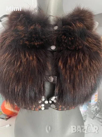 Кожен елек с естествен пух S, снимка 1