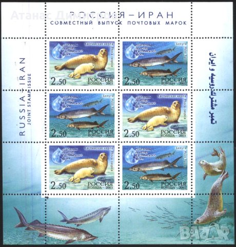 Чисти марки в малък лист Фауна Каспийско море 2003 от Русия