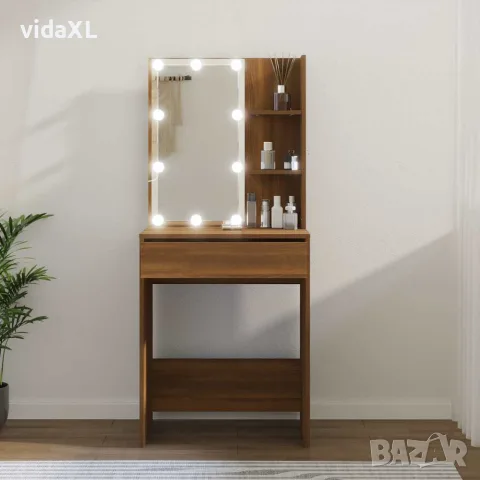 vidaXL Тоалетка с LED, кафяв дъб, 60x40x140 см, снимка 2 - Тоалетки - 56147909