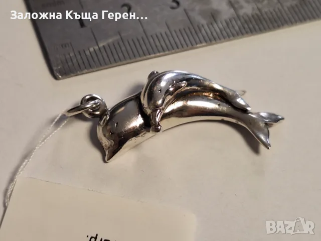Сребърна висулка делфини 7,78гр., снимка 2 - Колиета, медальони, синджири - 56178667