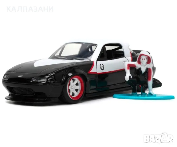 Марвел кола Ghost Spider 1990 Mazda Miata 1:32 Jada 14 см, с метална фигурка 253223014, снимка 3 - Коли, камиони, мотори, писти - 48066367