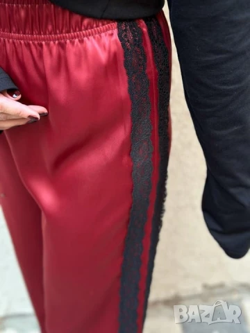 Нов Винено червен Сатениран широк панталон с висока талия ХЛ, снимка 5 - Панталони - 50492581
