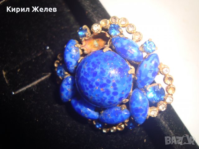 СКЪПОЦЕННА СТАРИННА БРОШКА ЛАЗУРИТ НАТУРАЛЕН и БРОНЗ 8136, снимка 7 - Антикварни и старинни предмети - 30665854