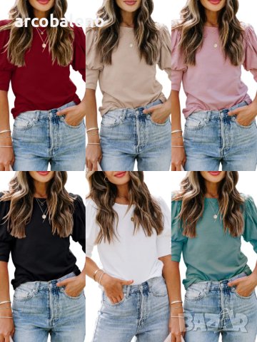 Едноцветна дамска блуза с буф ръкав, 6цвята