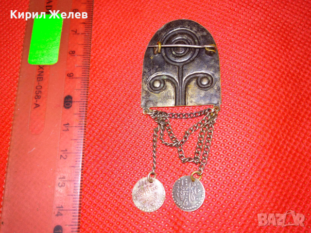 СТАРА ПОСРЕБРЕНА ТЮРКОАЗЕНА БРОНЗОВА ВЪЗРОЖДЕНСКА БРОШКА РЪЧНА МАЙСТОРСКА ИЗРАБОТКА 41978, снимка 6 - Антикварни и старинни предмети - 44612929