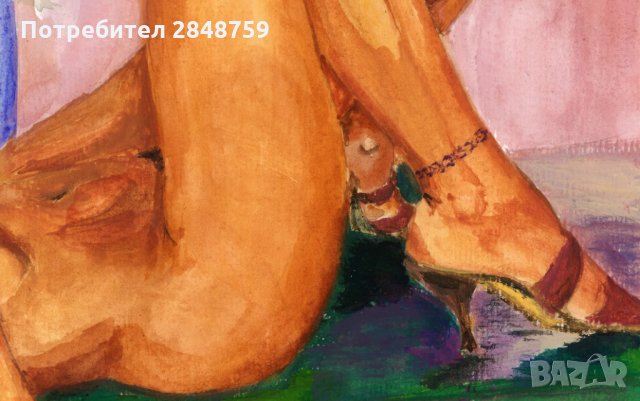 Еротична картина, гола женска фигура, акварел и акрил , снимка 3 - Картини - 30852509