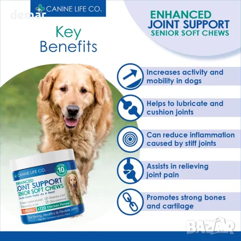 120 меки лакомства за възрастни кучета 8+ години, с куркума глюкозамин и зеленоуста мида, снимка 6 - За кучета - 48897942