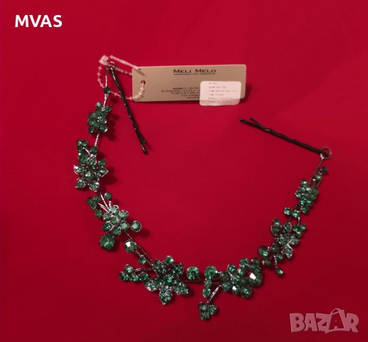 Нова шнола за коса цветя със зелени камъчета огъваща се 