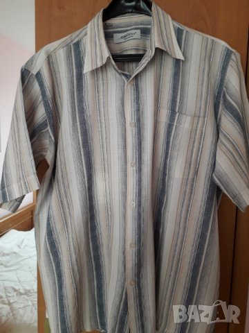 Нова мъжка риза къс ръкав на райета 100 % памук 