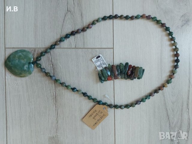 Бижута от естествени камъни индийски мъхов ахат , снимка 3 - Бижутерийни комплекти - 32073412
