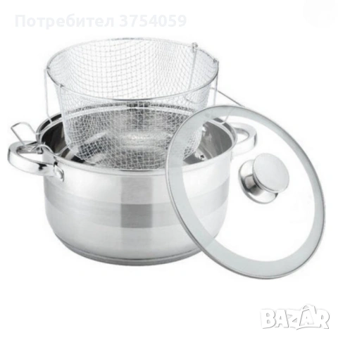Тенджера с кошница за пържене и стъклен капак Cheffinger Ø24 см–инокс,6,5 л,за всички котлони, снимка 6 - Съдове за готвене - 53174437