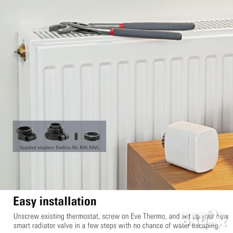 Смарт термоглава Eve с дисплей НОВ Eve Thermo (Apple Home) , снимка 5 - Радиатори - 53927970