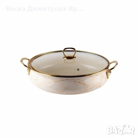 Тенджера Goldmann 24x8см. 3.2л./ 26x8.5см. 4л. Плитка. Емайл. Индукция. Бял/Старо злато