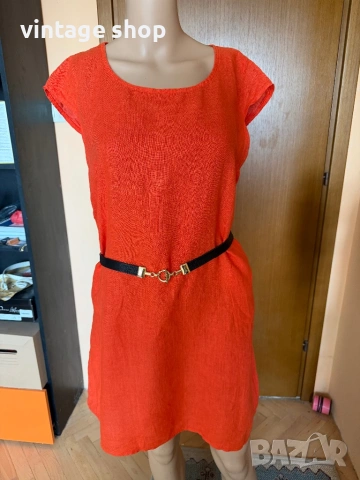 Ленена рокля Esvivid в наситен оранжев цвят, размер М/ малко L, снимка 6 - Рокли - 53955538