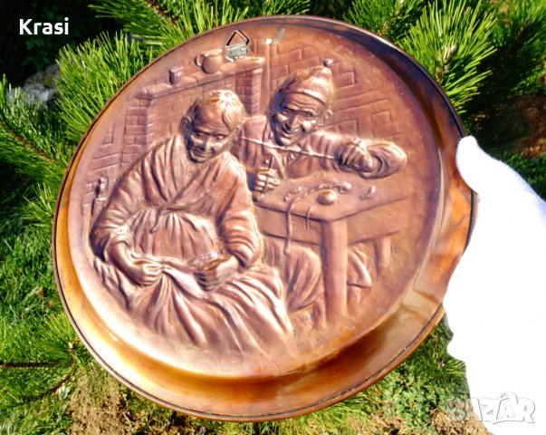 Битова медна картина,медна тава форма за питка 36 см., снимка 3 - Антикварни и старинни предмети - 38638462