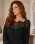 РАЗКОШНА черна блуза фино плетиво с дантела по деколтето, снимка 1