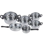 Комплект готварски съдове от инокс 12 части: 5 тенджери, тиган и стъклени капаци (16-24 см), снимка 2