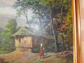 Стара картина ,Виктор Попов селски пейзаж,маслени бои,картонбои, снимка 6