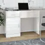 vidaXL Бюро с чекмедже и шкаф бял гланц 100x40x73 см, инженерно дърво, снимка 2