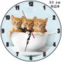 30см МДФ стенен часовник сладки котенца,  готови дизайни, персонализиране, твой дизайн, снимка 1 - Стенни часовници - 39687596