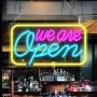 LED неонов надпис We Are Open, 42x23 см, USB захранване, (розово&синьо&жълто), снимка 1