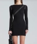 Черна еластична рокля с декоративни метални детайли, снимка 2